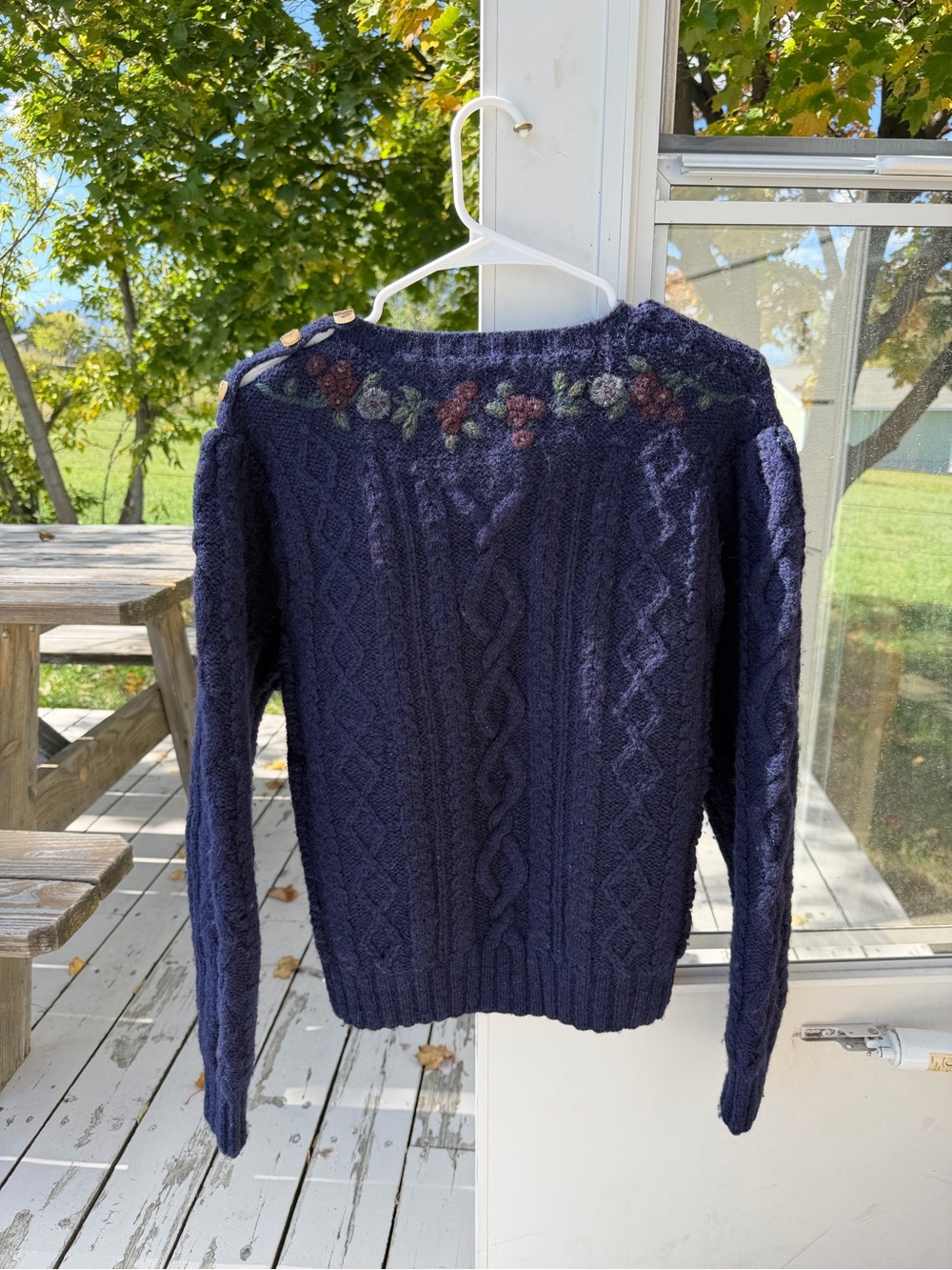 Ralph Lauren Vintage Hand Knit Floral Embroidered Wool Sweater - Picture 2 of 4